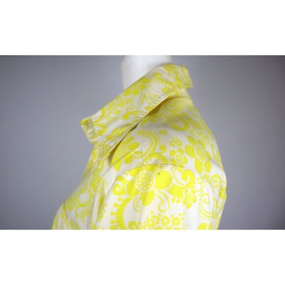 VINTAGE 1970s WOMEN'S CANARY YELLOW PRINT LONG SLEEVE SHIRT DRESS - HOBNOBBER - - Picture 7 of 12
